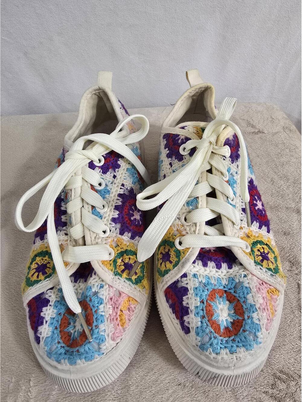 MATA boho/ hippie Crochet Granny Square Pattern Casual Sneakers size 8